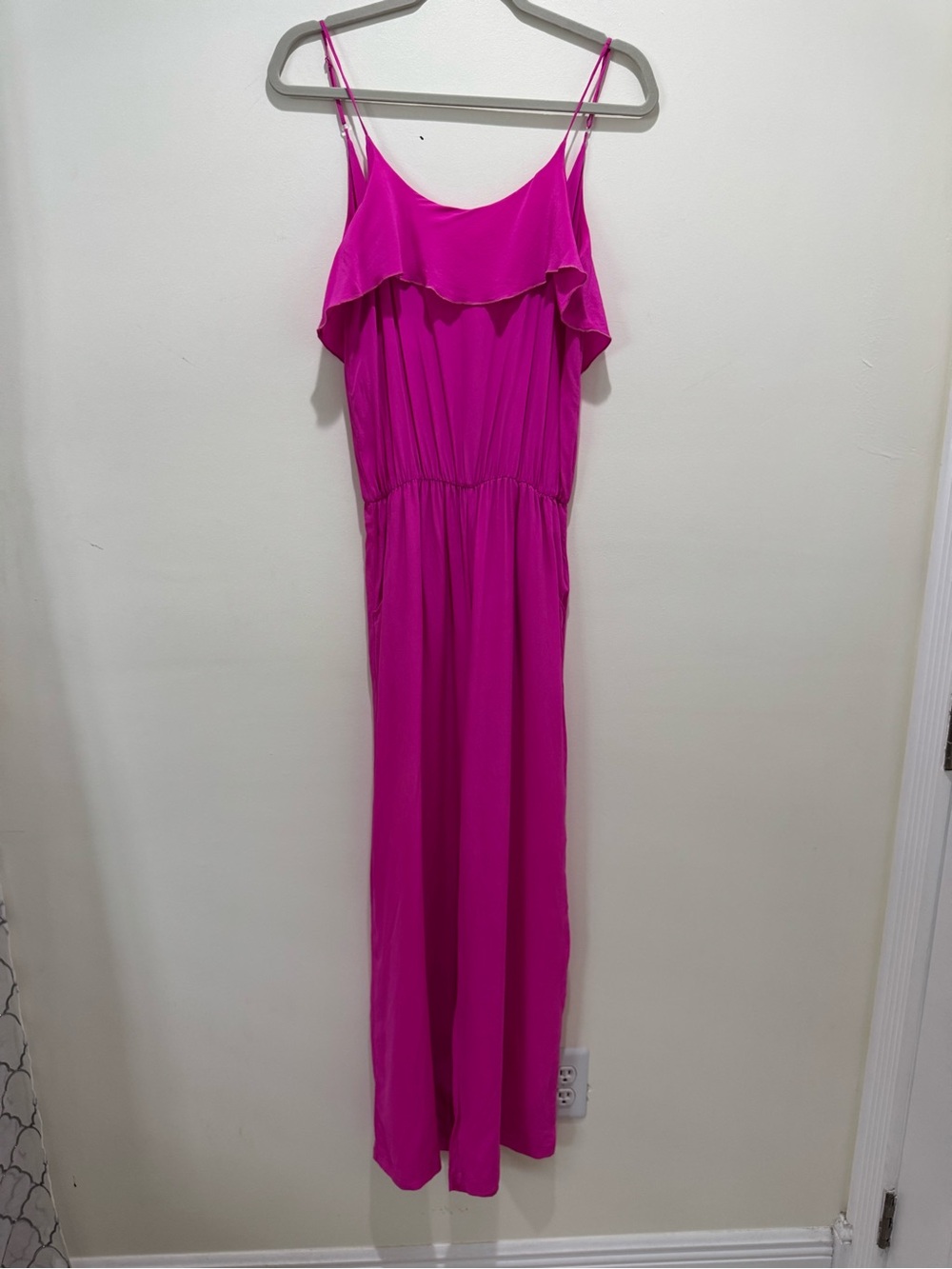 Koko Palenki 100% Silk Fuchsia Pink Sleeveless Wide Leg Jumpsuit Medium